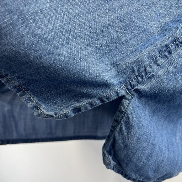 Talbots Women's Blouse Denim Blue Pullover Long Roll Tab Sleeves Lightweight - Picture 6 of 9